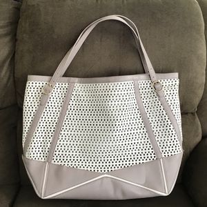 Taupe and White Leather Tote